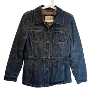 Nine West Jacket Womens Medium Black Denim Quilted Lined Notch Snap Western